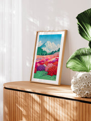 Kawase Mount Fuji from an Azalea Garden Poster - Giclée Baskı