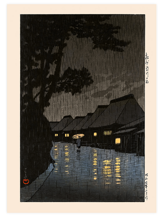 Kawase Rainy Night at Maekawa Poster - Giclée Baskı