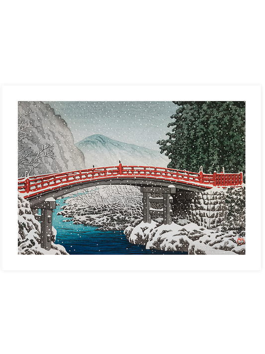 Kawase Snow at the Shinkyo Bridge, Nikko Poster - Giclée Baskı