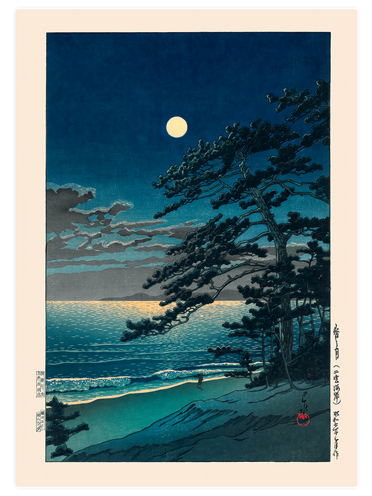 Kawase Spring Moon at Ninomiya Beach Poster - Giclée Baskı