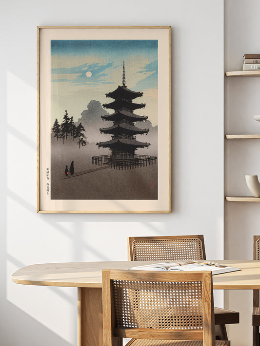 Kobayashi Eijiro Pagoda at Night Poster - Giclée Baskı