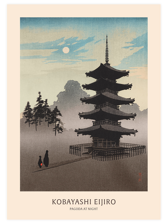 Kobayashi Eijiro Pagoda at Night Poster - Giclée Baskı