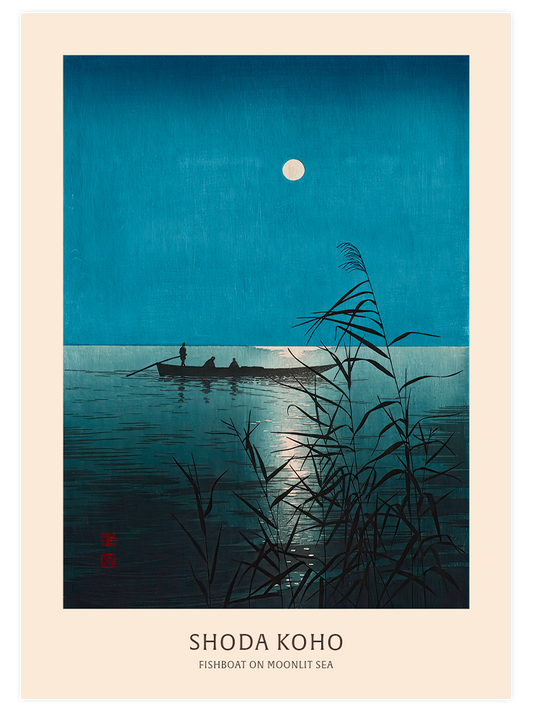 Koho Shoda Fishboat on Moonlit Sea Poster - Giclée Baskı