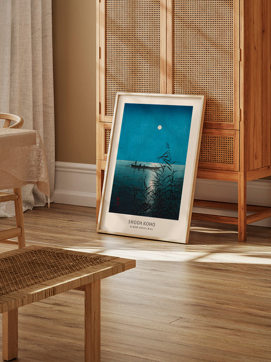 Koho Shoda Fishboat on Moonlit Sea Poster - Giclée Baskı