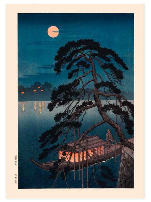 Koho Shoda Moonlit Pine & Pleasure Boat Poster - Giclée Baskı