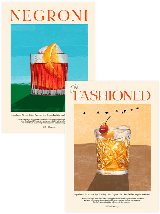 Negroni & Old Fashioned - Poster Seti Duo